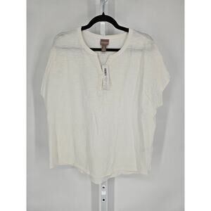 Chico's White Alabaster Knitted Mini Button Short Sleeve Shirttail Size 3 (XL)